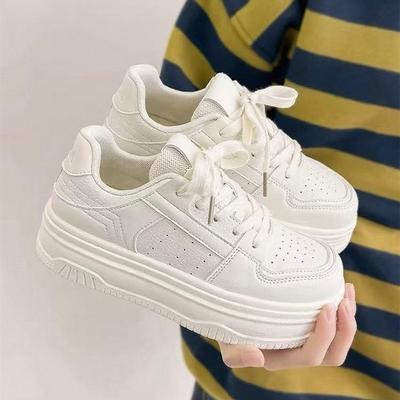 Осенние новые кожаные спортивные туфли-маффины на толстой подошве в гонконгском стиле, студенческие повседневные кеды на платформе