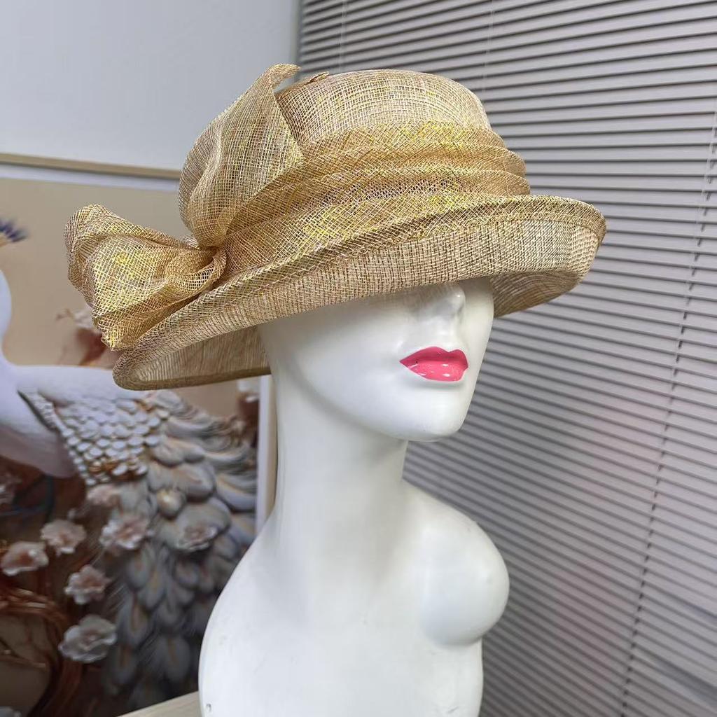 Spring and summer hemp gauze hat top hat gold spot summer sun hat extravagant fashion fan design