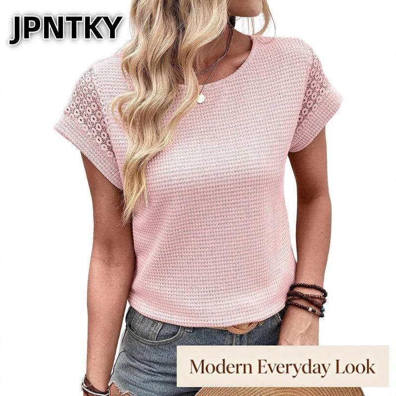 Женская модная повседневная блузка/рубашка JPNTKY с круглым вырезом и коротким рукавом