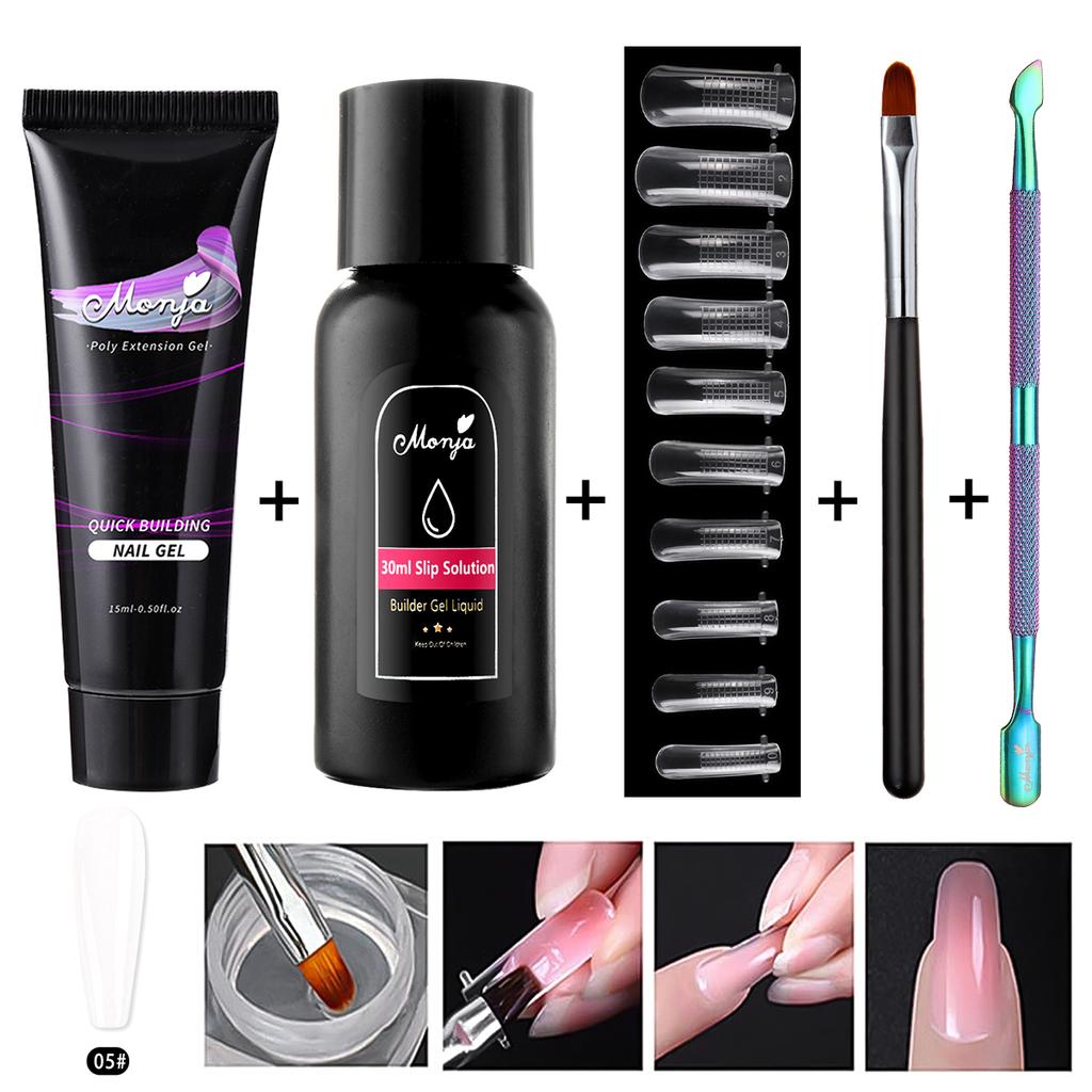 monja 5 шт./компл., накладные ногти, УФ-гель, быстрое наращивание, файлы для форм, кисть, раствор для скольжения, жидкий набор, салон, маникюр «сделай сам», усиленный дизайн, поли-набор инструментов