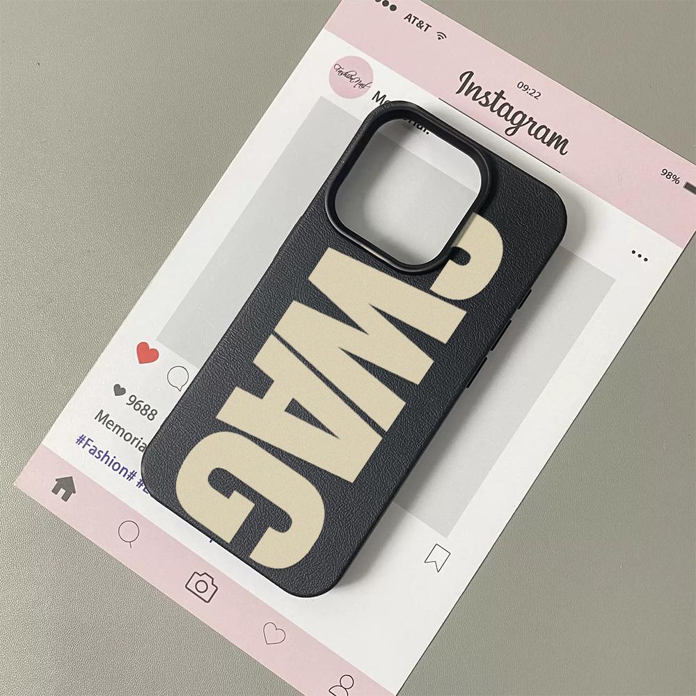 Уличная мода SWAG Чехол-буклет для iPhone 17 16 15 14 13 12 11 Pro Max Крутая типографика Кожаная текстура Мягкий силиконовый чехол