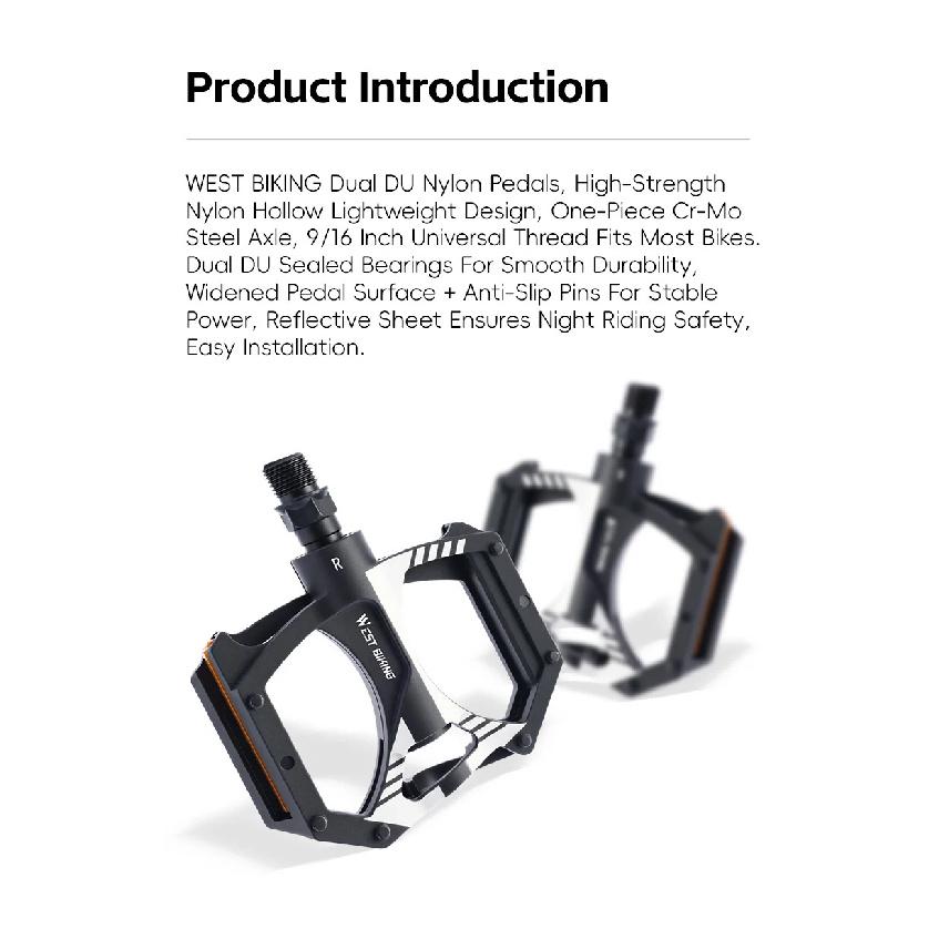 WEST BIKING Ultralight Bicycle Pedals Dual DU Sealed Bearings Nylon Anti-Slip 9/16" Universal Thread MTB BMX Road Bike Parts