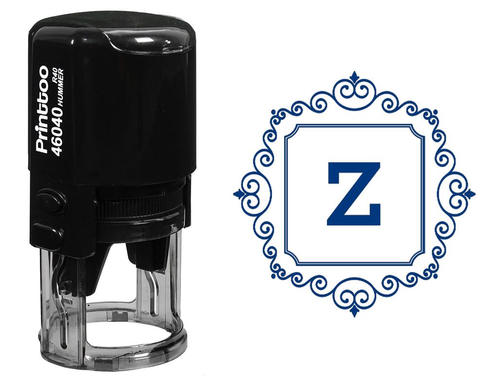 Printtoo Square Swirl Border Z Alphabet Monogram Initial R-40 Self Inking Rubber Stamp Office