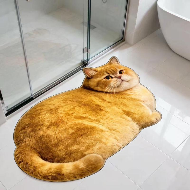 Super Absorbent Diatomite Bath Mat Featuring 3D Cute Cat Design Quick Dry for Bathroom