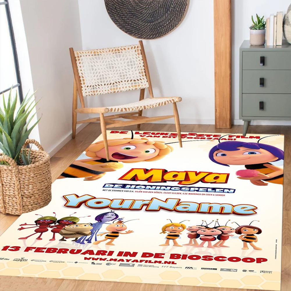Biene Maja Customized Name Area Rug Perfect for Entryway Outdoor Playrooms Kitchen Anti-slip Rug Anime Office Decor Gift for Festivals