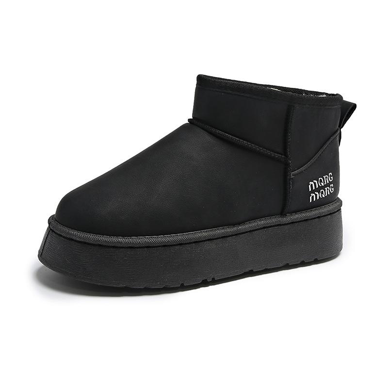 New Leather Waterproof Autumn and Winter Platform Snow Boots Women's Fashion All-Matching Fleece-lined Thickened Short Insulated Cotton-Padded Shoes