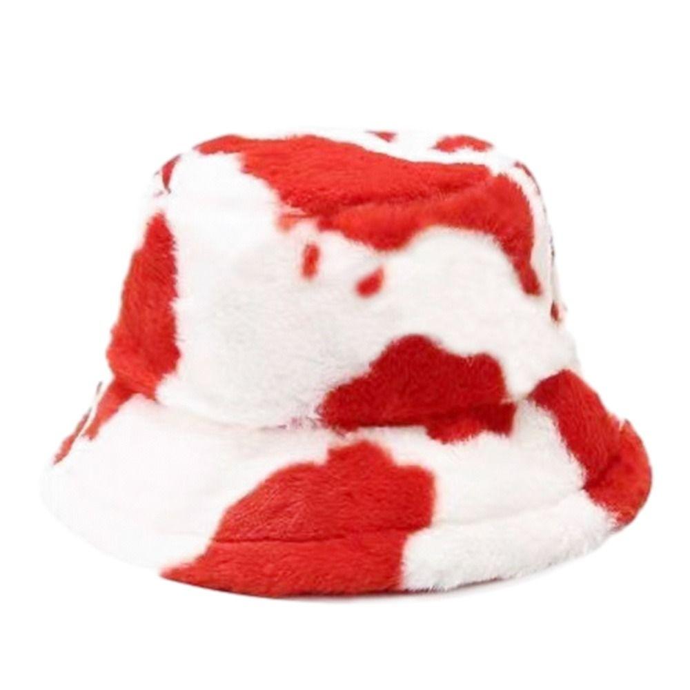 Winter Bucket Hat Women's Fashion Milk Cow Grain Panama Warm Hats Female Vintage Faux Fur Fisherman Cap Hats For Women Casual