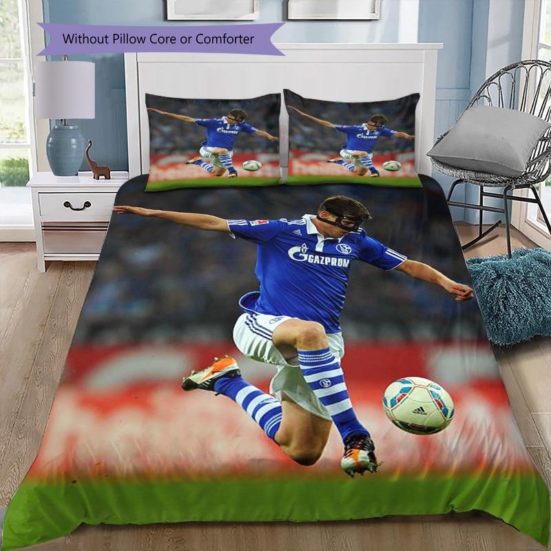 FC Schalke 04 Football Player 3PCS Bedding Set Duvet Cover with 2 Pillowcases, Match Scene Print Bed Linens for Soccer Fans
