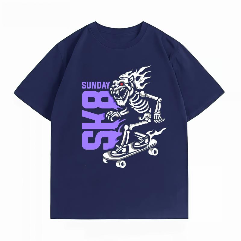 Унисекс 100% Хлопок Летняя Новая Футболка Скелет Скейтборд SUNDAY SK8 Принт Streetwear Skate Повседневная С коротким рукавом