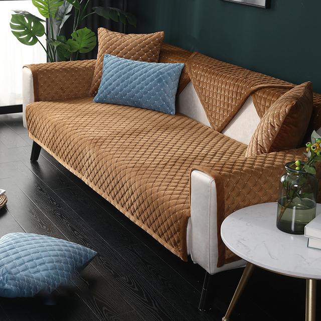 Plush Sofa Cover Non-slip Covers For Sofas 1/2/3 Seater Chaise L Shape Couch Slipcovers Solid Color Sofa Covers For Living Room