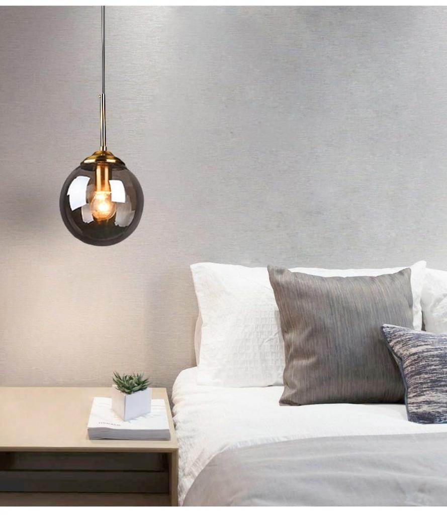 JLOWCO Стильный светодиодный подвесной светильник в форме шара в японском стиле со стеклянным плафоном, серый, для шинопровода, для гостиной, кухни, столовой и