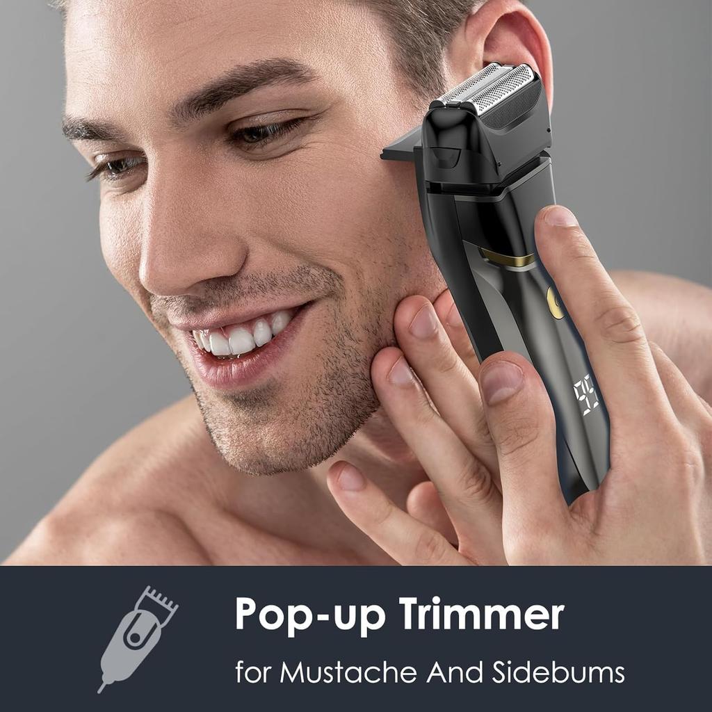 Электробритва для мужчин, перезаряжаемая, бритвенные станки, триммер, водонепроницаемая сеточная бритва со светодиодным дисплеем для стрижки бороды