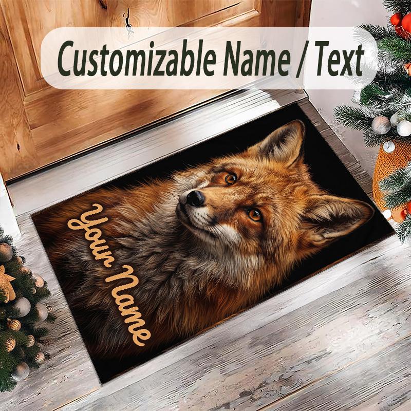 Fox Theme Crystal Velvet Floor Rug Personalized Custom Name Text Warm Carpet Home Decoration