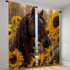 2 Pieces Horse Flower Pattern Digital Printed Curtains for Living Room  Kitchen Bedroom Study Dining Room Window Home Decor