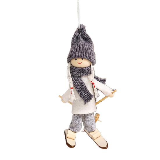 Christmas Ski Girl Doll Handmade Knitted Hat Clothes Reusable Xmas Tree Hanging Gnome Decoration Ornament Pendant Party Holiday Festival Gift