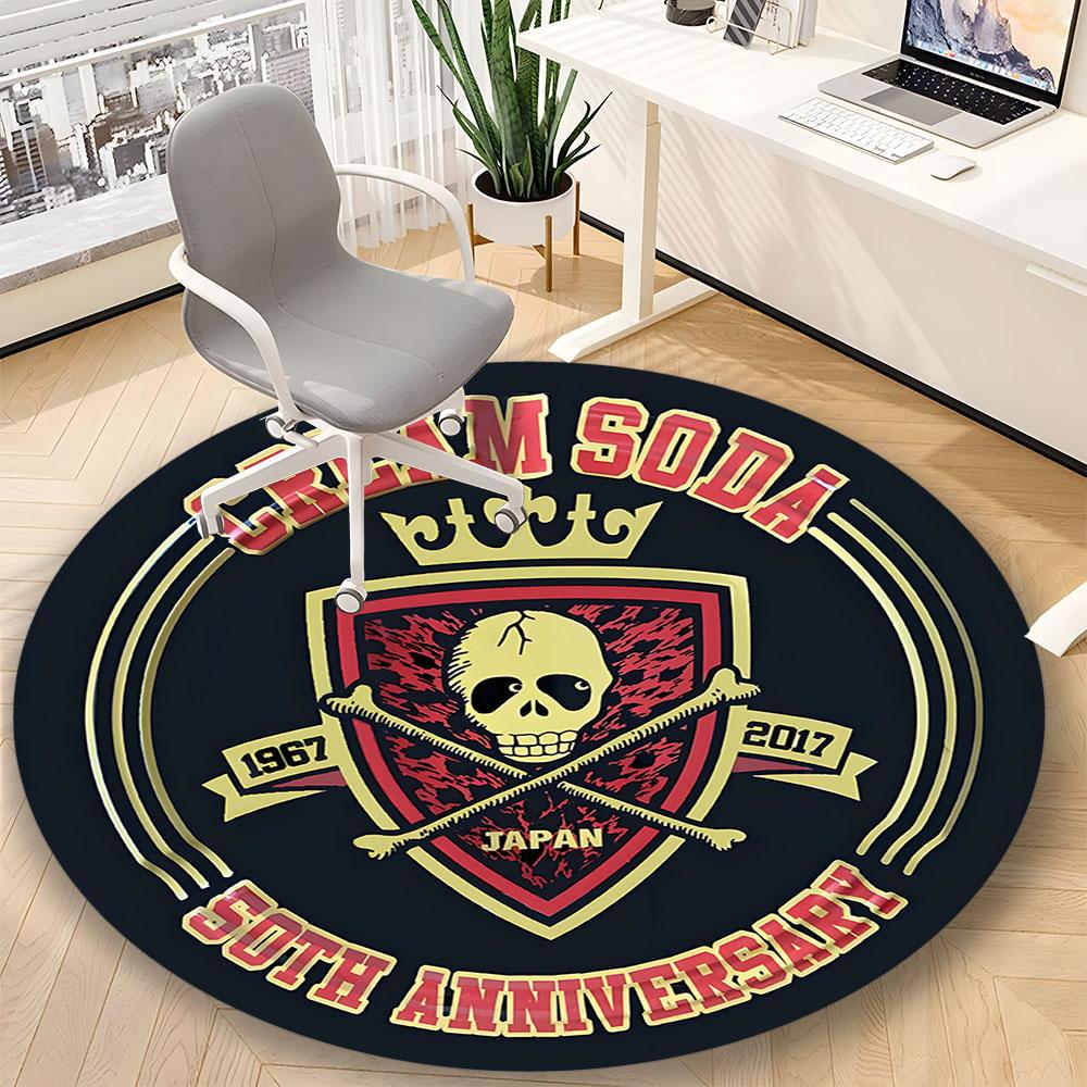Cream Soda Skull Round Rug – Non-Slip Round Floor Mat – Indoor Home Decor Rug