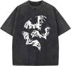 Оверсайз мужские футболки с принтом Летучая мышь Винтажная рубашка Streetwear Хлопковая футболка с кислотной стиркой Свободные топы Y2k с коротким рукавом