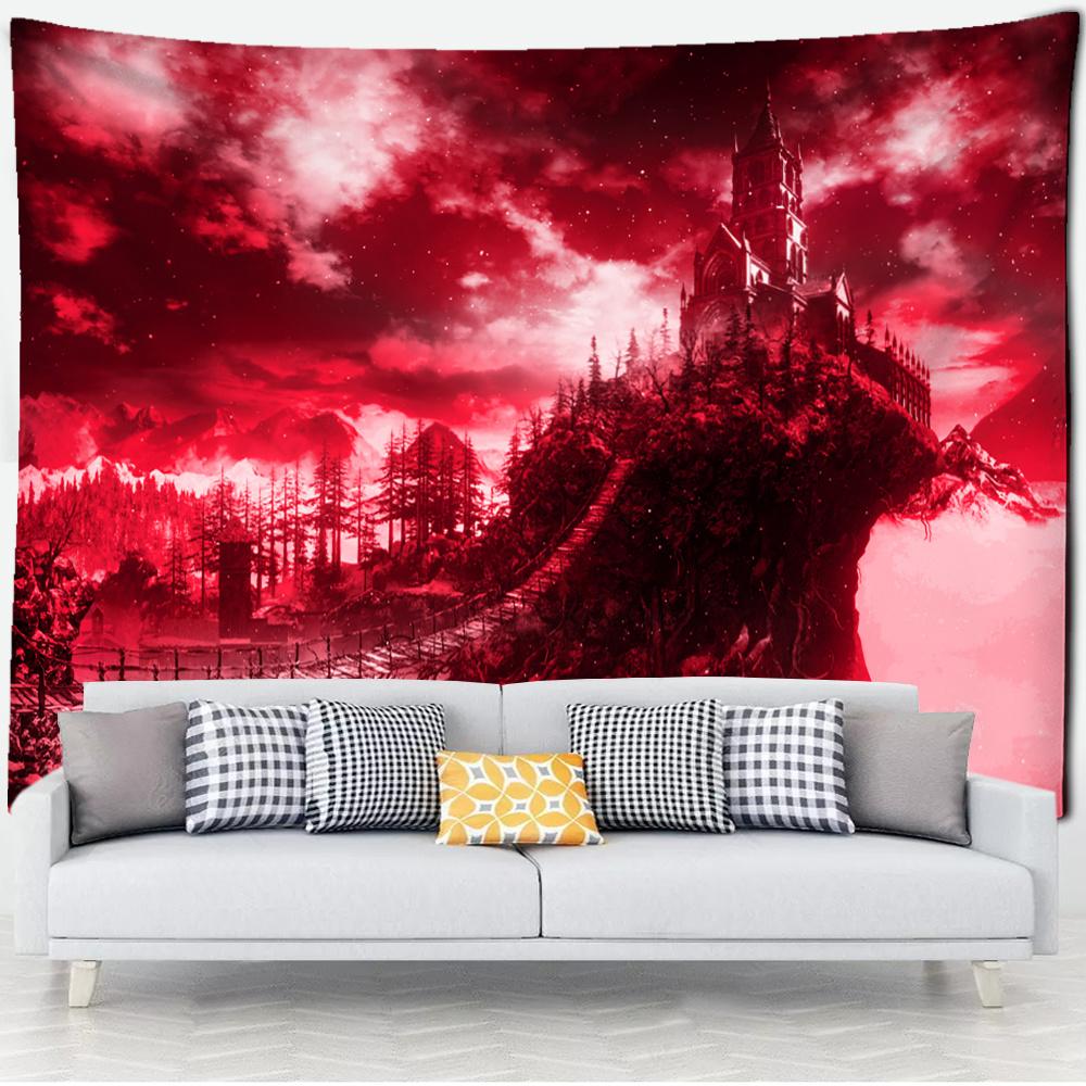 Психоделический лесной замок, гобелен, сказочный пейзаж, настенный подвесной богемный гобелен для спальни, эстетическое украшение, домашний декор