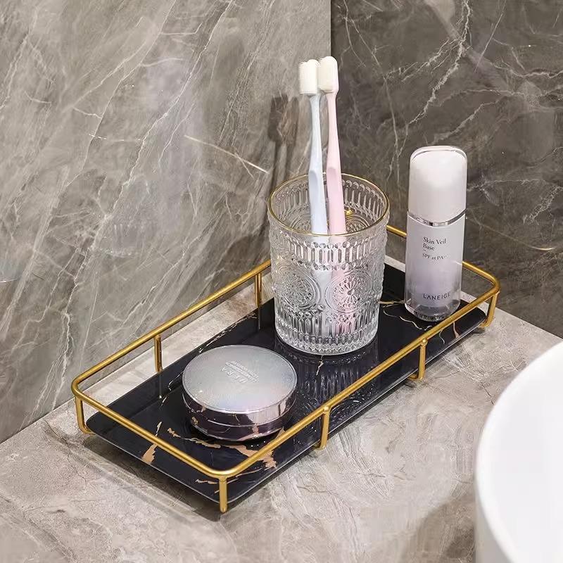 Поднос из стекла с мраморным покрытием, декоративная полка для хранения, настольный органайзер, косметическая полка, витрина, полки для хранения в ванной комнате