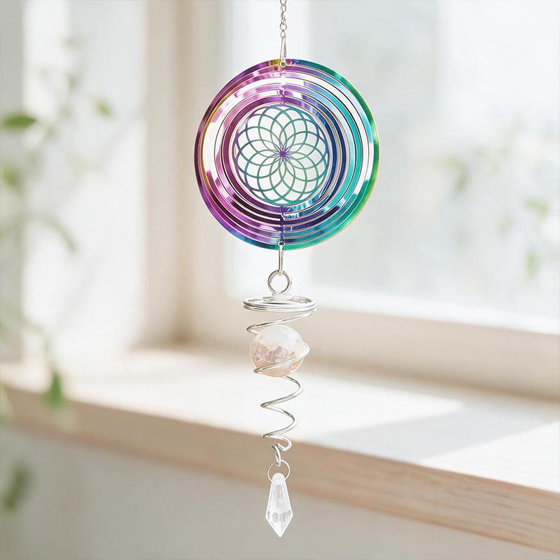 Angel Aura Rotating Crystal Stone Suncatcher Pendant Faceted Prism Rainbow Maker Window Hanging Decor