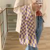 Knitted Plaid Bag Handmade Woven Tote Checkerboard Checker Clash Colour Shoulder Bag  Shopping Bag
