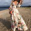 2025 Spring and Summer New Romantic Floral Print Deep V-neck Long-sleeved Pendulum Maxi Dress