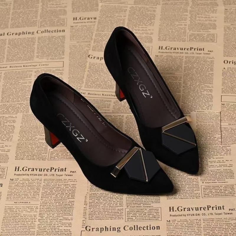 Осень новые остроносые и универсальные темпераментные туфли-лодочки из замши с открытым верхом на высоком каблуке-шпильке женская рабочая обувь