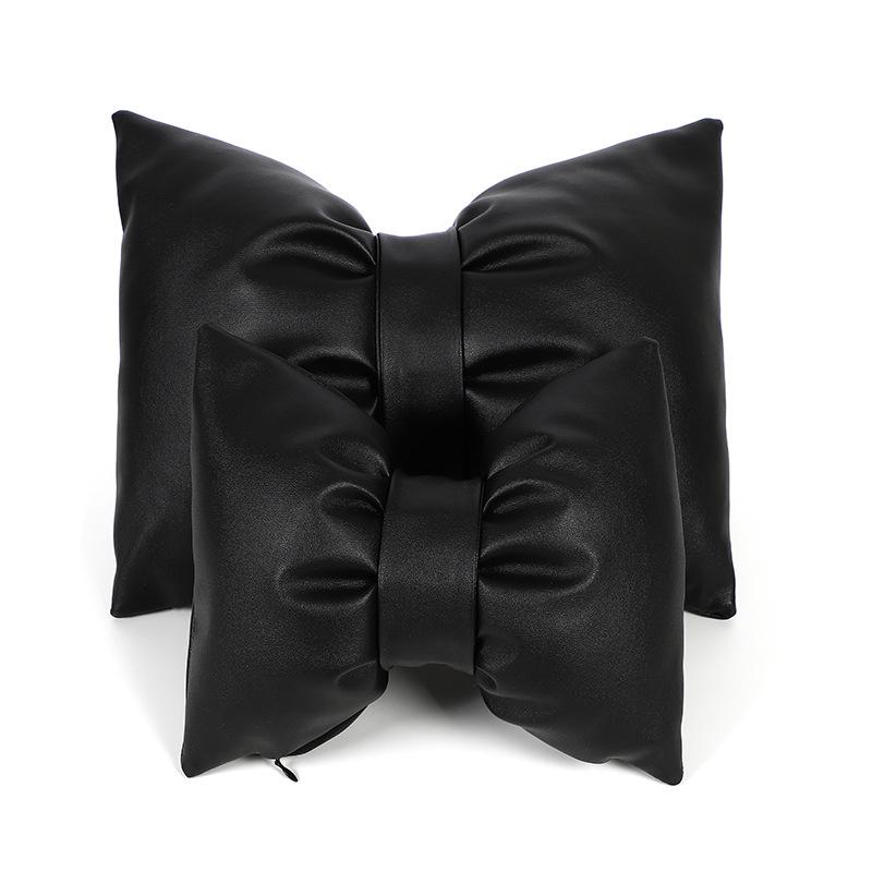 Classic Bowknot PU Leather Car Neck Pillow Waist Support Pillows Auto Seat Headrest Cover Car Accessories for Women Girls