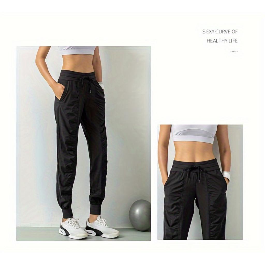 Женские быстросохнущие спортивные брюки-джоггеры с затягивающимся шнурком на талии и боковыми карманами — облегающий крой, дышащая смесь полиэстера для бега и тренировок