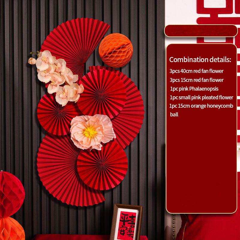 6 шт. Красные подвесные бумажные веера Набор бумажных вееров на китайский Новый год, свадьбу, с цветами, бумажное рукоделие, декор для фона, DIY, товары для вечеринок