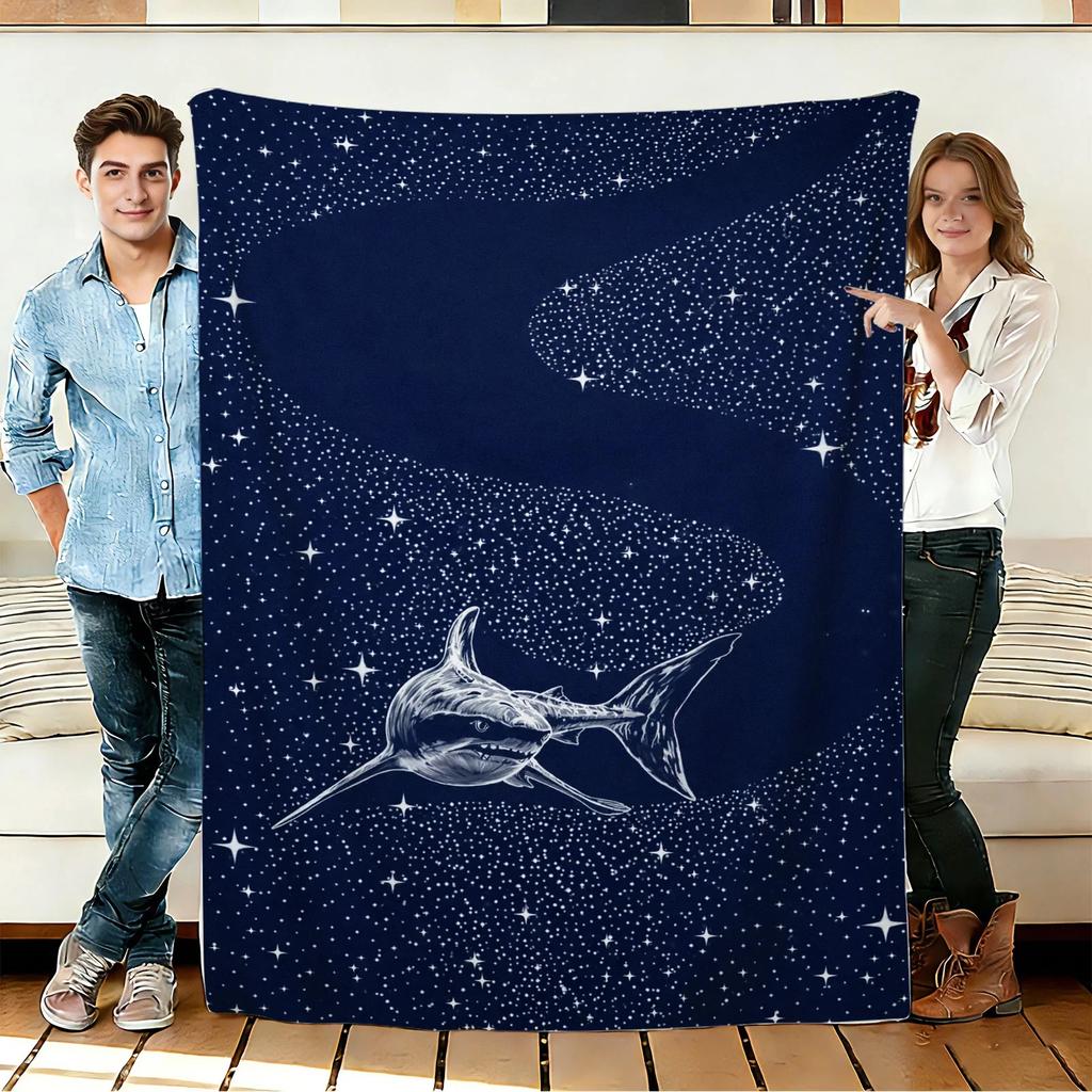 Shark Starry Sky Flannel Blanket Soft Cozy Throws for Home Decor Gifting Camping