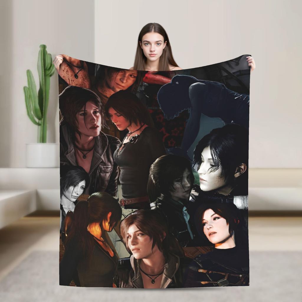 Tomb-Raider Lara Croft Fashion Blanket Survival Video Game Flannel Vintage Breathable Throw Fashion Blanket for Bedding Lounge Winter Travel