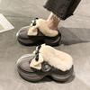 Cute Bow-tied Fluffy Slippers Women's Autumn and Winter New Fashionable Versatile Warm Piled Cotton Slippers