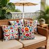 4Pcs Vibrant Mexican Folk Art Throw Pillow Covers - Red/Blue, Polyester, No Insert Included - Perfect For Sofa, Bed, Car