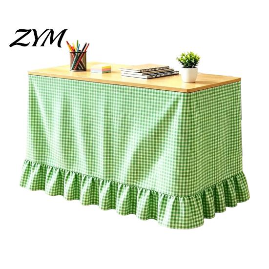 ClassroomDesk Skirt Gingham Ruffled Table Skirt, Cottagecore Teacher Desk for Classroom, Ruffle Cover Plaid Tablecloth Birthday Wedding Baby