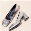Fashion 2024New Summer Heels Women Sandals Luxury Crystal Mid Party Shoes Chunky Slingback Slippers Designer Sexy Pumps Fad