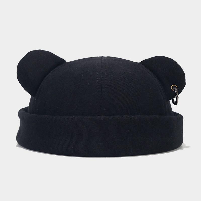 Street Fashion Bear Ear & Iron Ring Brimless Hat - Unisex Trendy Korean Hip Hop Style