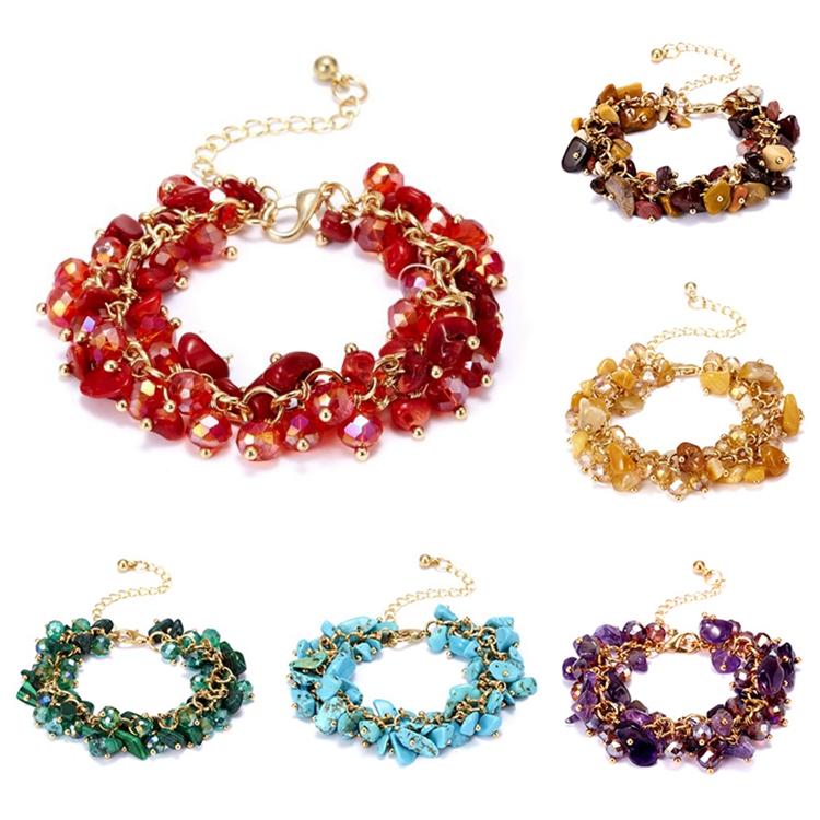 Bohemian Colorful Natural Stone Beaded Bracelet Handmade Multi-Layer Natural Gravel Crystal Bracelet