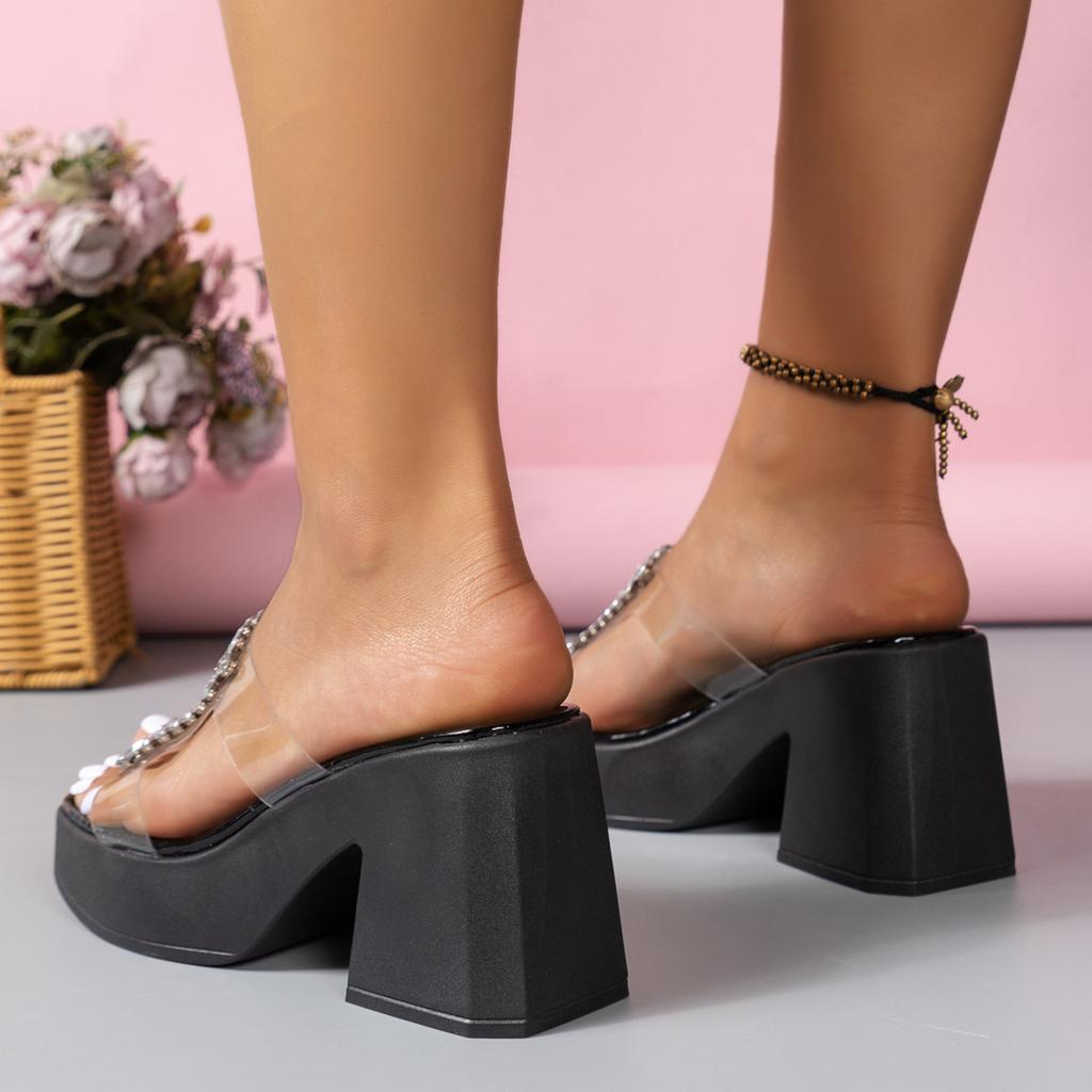 Женские летние тапочки на высоком каблуке с квадратной головкой, женские модные пляжные сандалии на толстой подошве