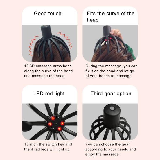 Электрический массажер для головы Octopus, глубокий массаж кожи головы, 3 режима, вибрационный массажер для головы, беспроводной портативный инструмент для массажа кожи головы Octopus Claw