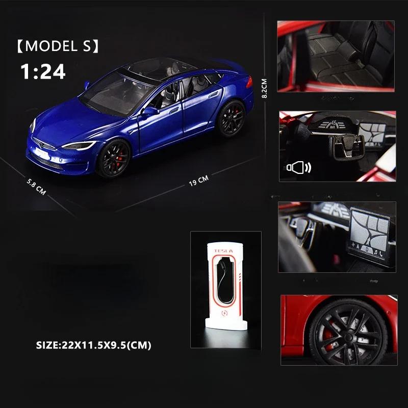 1:24 Миниатюры Tesla Model S Симуляция Сплав Металл Литье под Давлением Модель Автомобиля Звук и Свет Автомобиль Игрушки для Детей Подарки для Парня C270