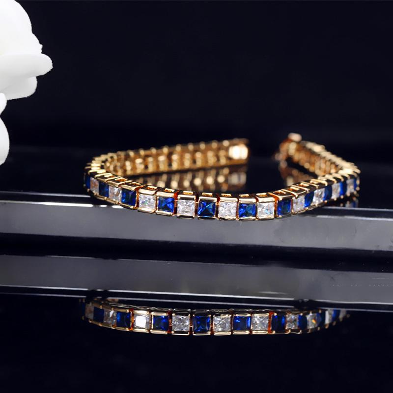 CMM Элегантный браслет золотого цвета с квадратным цирконием и звеньями цепи для женщин