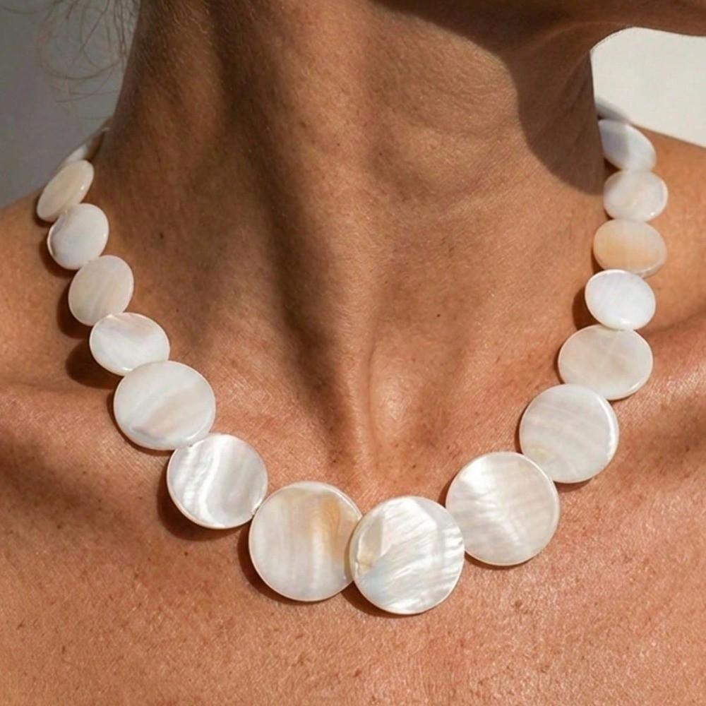 Round Beaded Choker White Sweater Chains Elegant Shell Necklace Jewelry