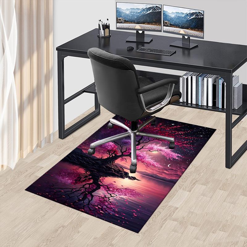 1pc Anime Cherry Blossom Tree Chair Mat - Fantasy Office Rug with Moon and Stars, Suitable for Home Decor, Game Room, Seasonal Gift.A097