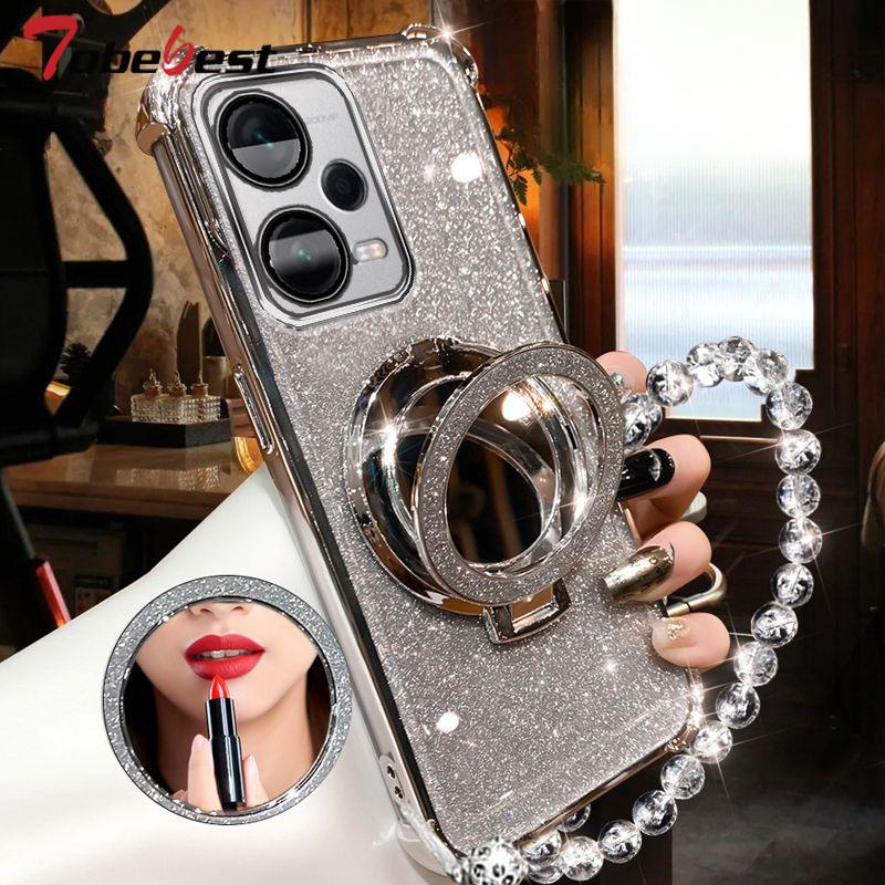 Противоударный чехол с кристальным браслетом и глиттерным покрытием, зеркальный держатель для телефона Magsafe для Xiaomi Redmi Note 12 Pro Plus 4G 5G