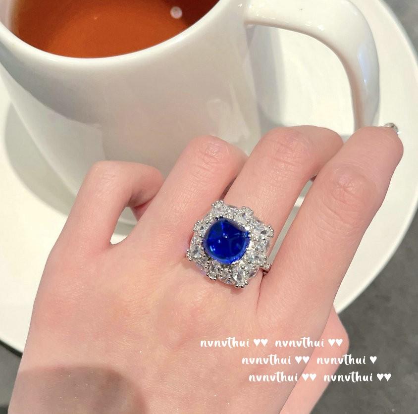 Кольцо «Снежинка» с сапфиром Мадагаскара, винтажное, покрытие 18K золотом, Серьги-цветы с цирконом королевского синего цвета