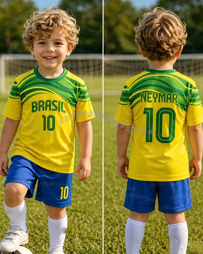 2026 Boy GIRLS Neymar No.10 Football Jersey Tee Shorts Set Women Men BRAZIL Fans Kids T Shirt Shorts Set Tracksuit 2 Piece Set