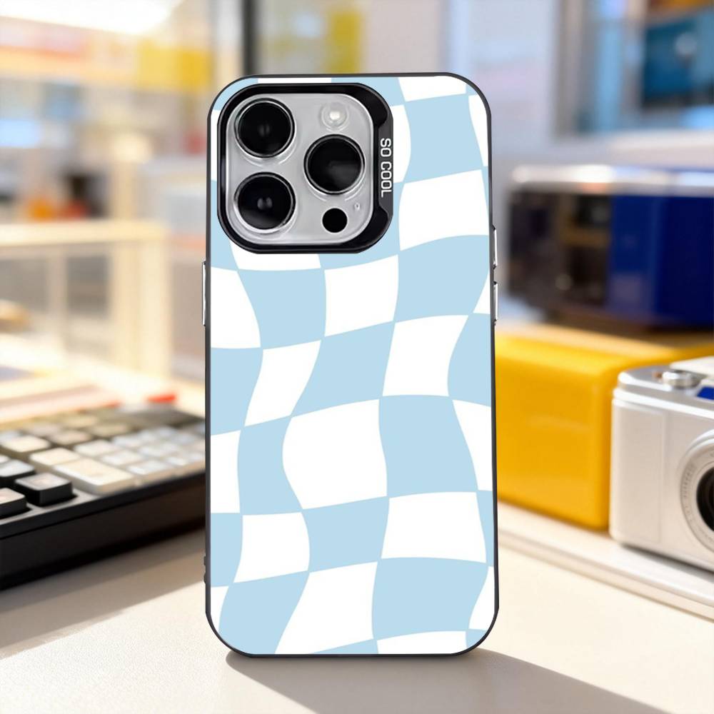 Шахматная доска в клетку Чехол для телефона For iPhone 11,12,13,14,15,16,17,Pro,Max,Plus,E,Air,Mini IMD Матовый черный