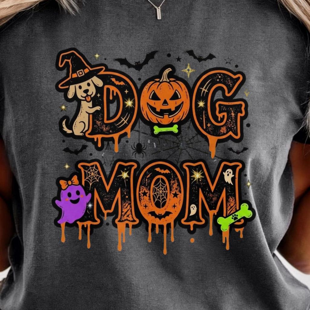 Halloween Dog Mom Spooky Vibes Shirt, Garment-Dyed Cotton Tee