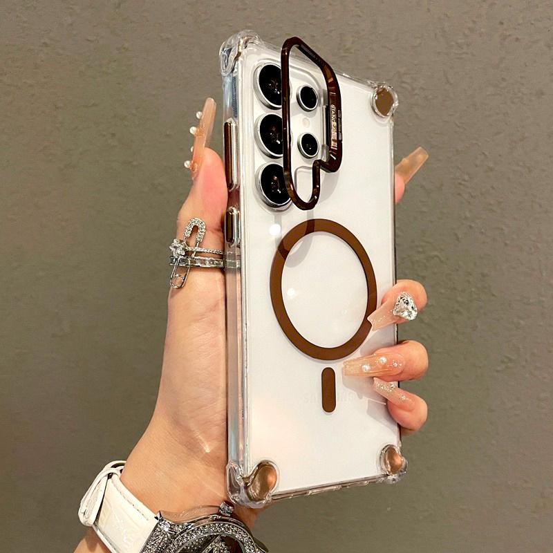 Роскошный прозрачный чехол для Samsung Galaxy S25 S24 S23 S22 Ultra Plus A17 A56 A36 A16 A26 S24FE Магнитная подставка Magsafe Защитная крышка